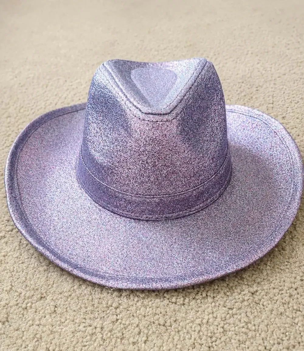 Justice Purple Glitter Cowboy Hat Wire Brim Disco Cowgirl Festival